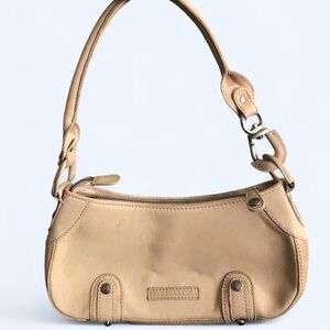 Y2K 2000 BCBGMAXAZRIA Beige Real Leather Shoulder Baguette Hand Bag Purse Grunge